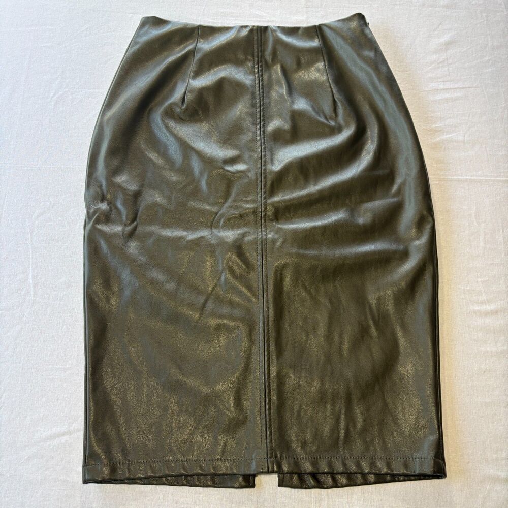 Ramisu Collection Olive Green Faux Leather Pencil Midi Skirt Women's M